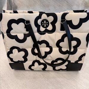 Tory Burch Nylon Flower Printed Ella Large Tote in French Cream